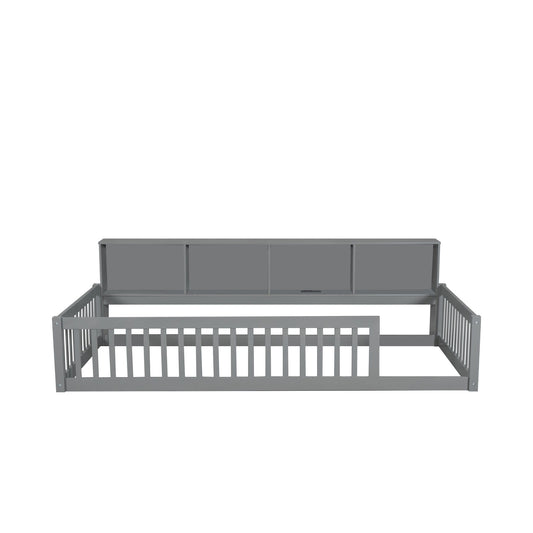 Twin Long Floor Bed With Storage Cabinets And USB Ports - Gray - The Sleep Loft - Online Mattress Showroom NYC