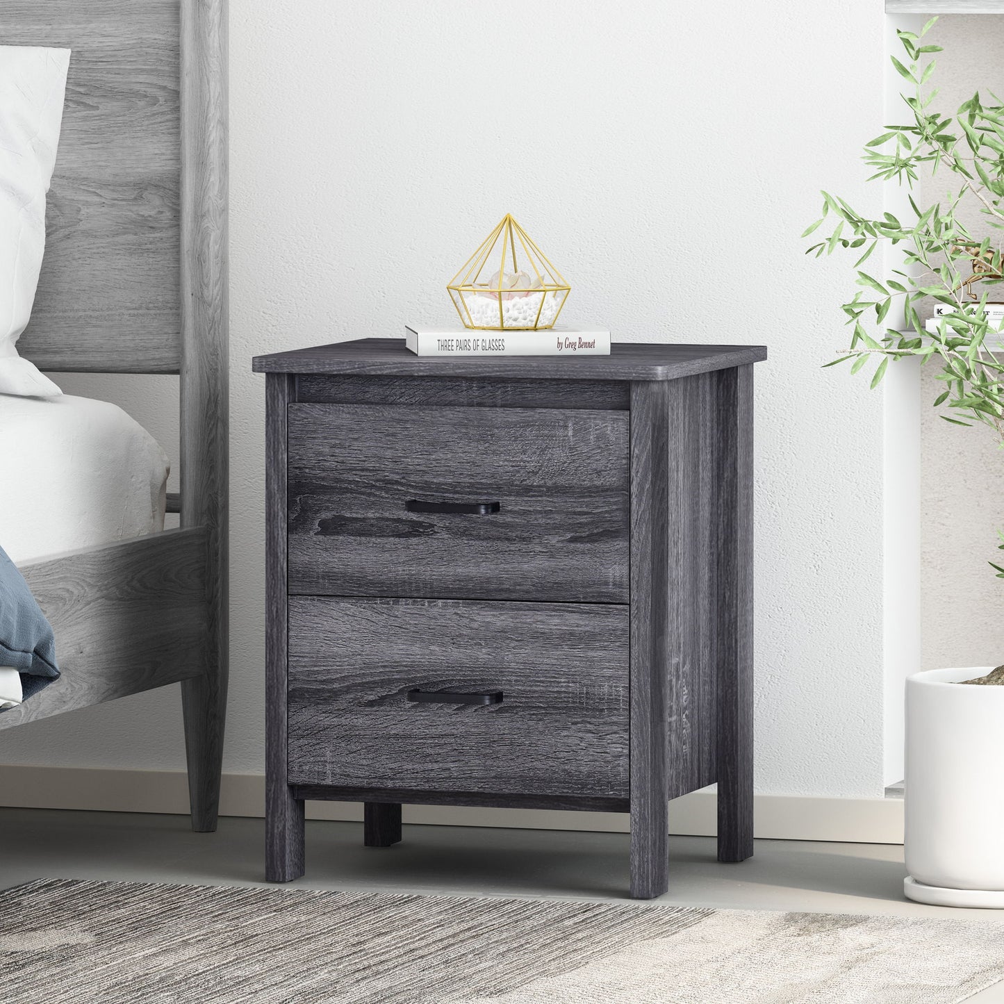 Titeca - Contemporary Wood 2 Drawer Nightstand - The Sleep Loft - Online Mattress Showroom NYC