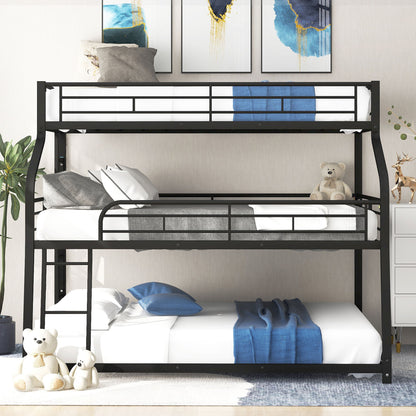 Twin Long / Full Long / Queen Triple Bunk Bed With Long And Short Ladder And Full-Length Guardrails - Black - The Sleep Loft - Online Mattress Showroom NYC