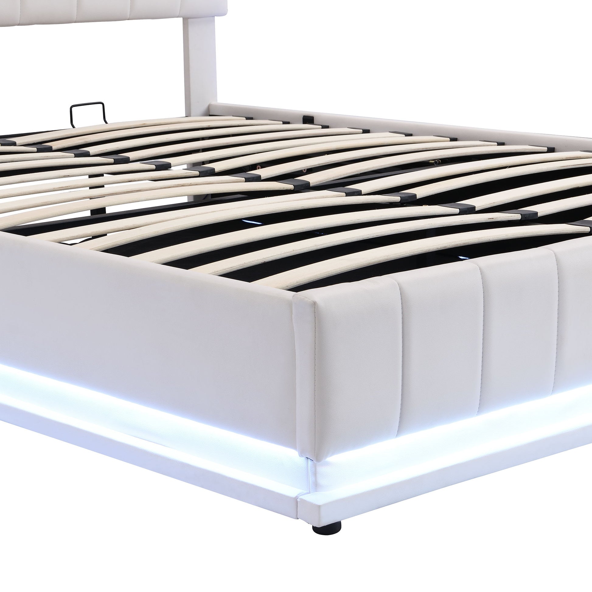 Upholstered Bed With Hydraulic Storage System And LED Light, With Sockets And USB Ports - The Sleep Loft - Online Mattress Showroom NYC