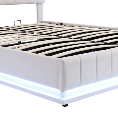 Upholstered Bed With Hydraulic Storage System And LED Light, With Sockets And USB Ports - The Sleep Loft - Online Mattress Showroom NYC