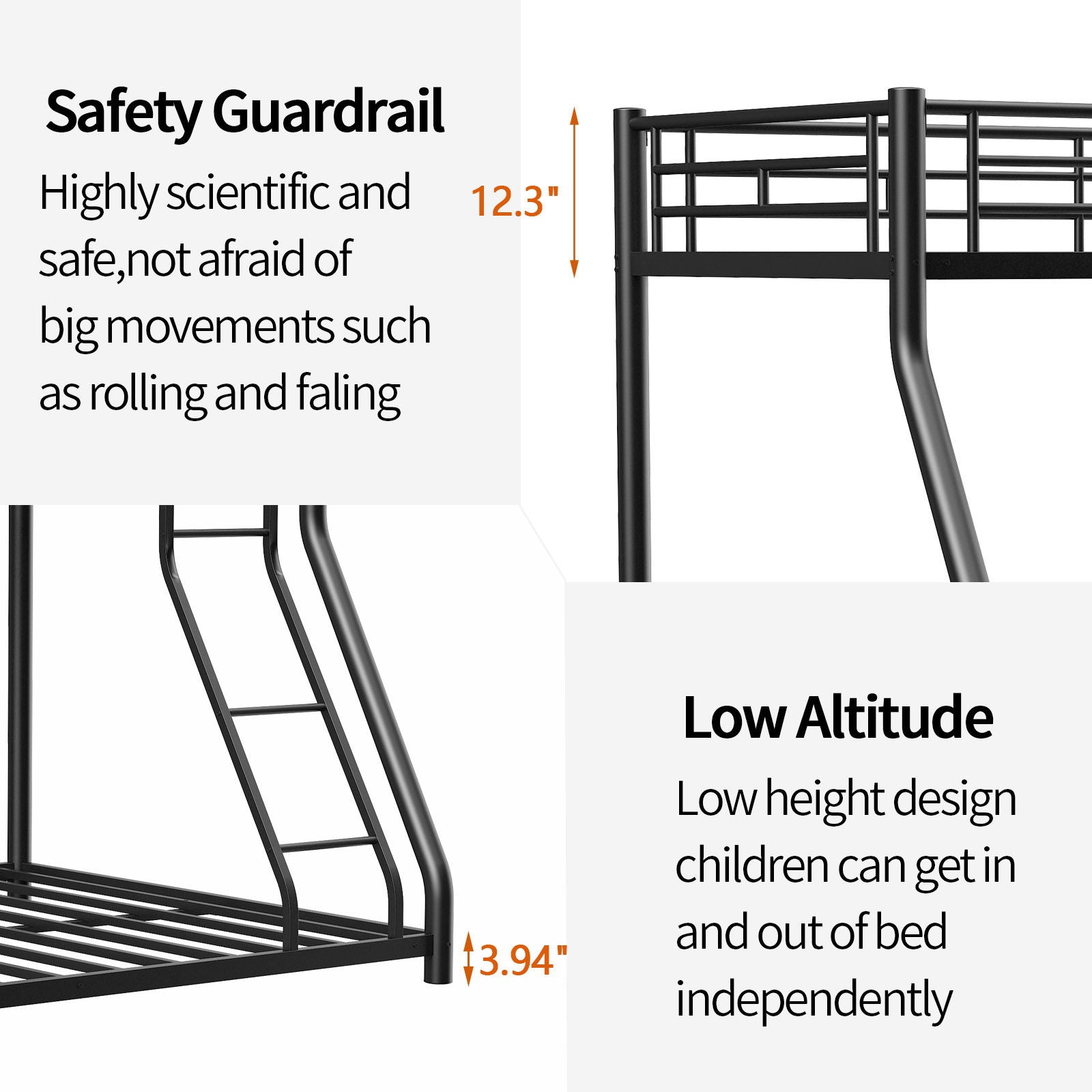 Bunk Bed Frame With Ladder And Guardrail, Heavy Duty Noise Free Design Metal Construction - The Sleep Loft - Online Mattress Showroom NYC