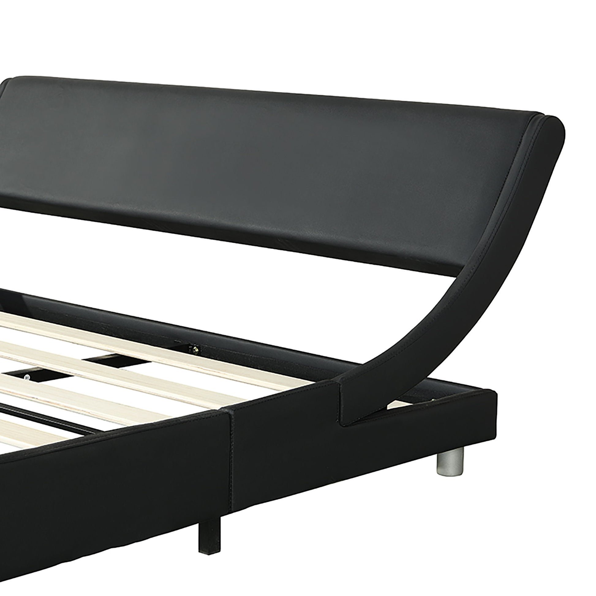 Queen Size Upholstered Platform Bed Frame, LED Lighting With Remote Controller And App, Curve Design, Wood Slat Support, No Box Spring Needed - Black - The Sleep Loft - Online Mattress Showroom NYC