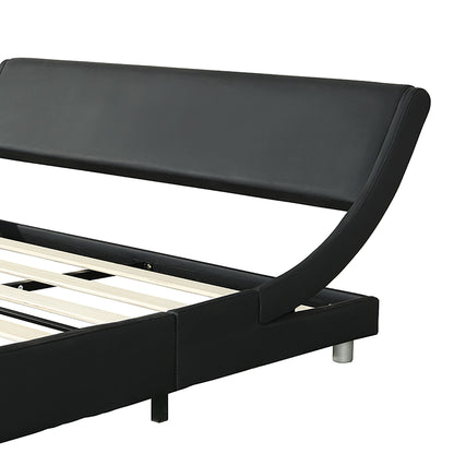 Queen Size Upholstered Platform Bed Frame, LED Lighting With Remote Controller And App, Curve Design, Wood Slat Support, No Box Spring Needed - Black - The Sleep Loft - Online Mattress Showroom NYC
