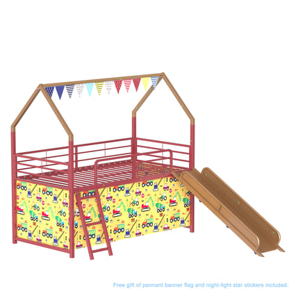 Jack - House Loft Bed With Slide And Curtain Set - The Sleep Loft - Online Mattress Showroom NYC