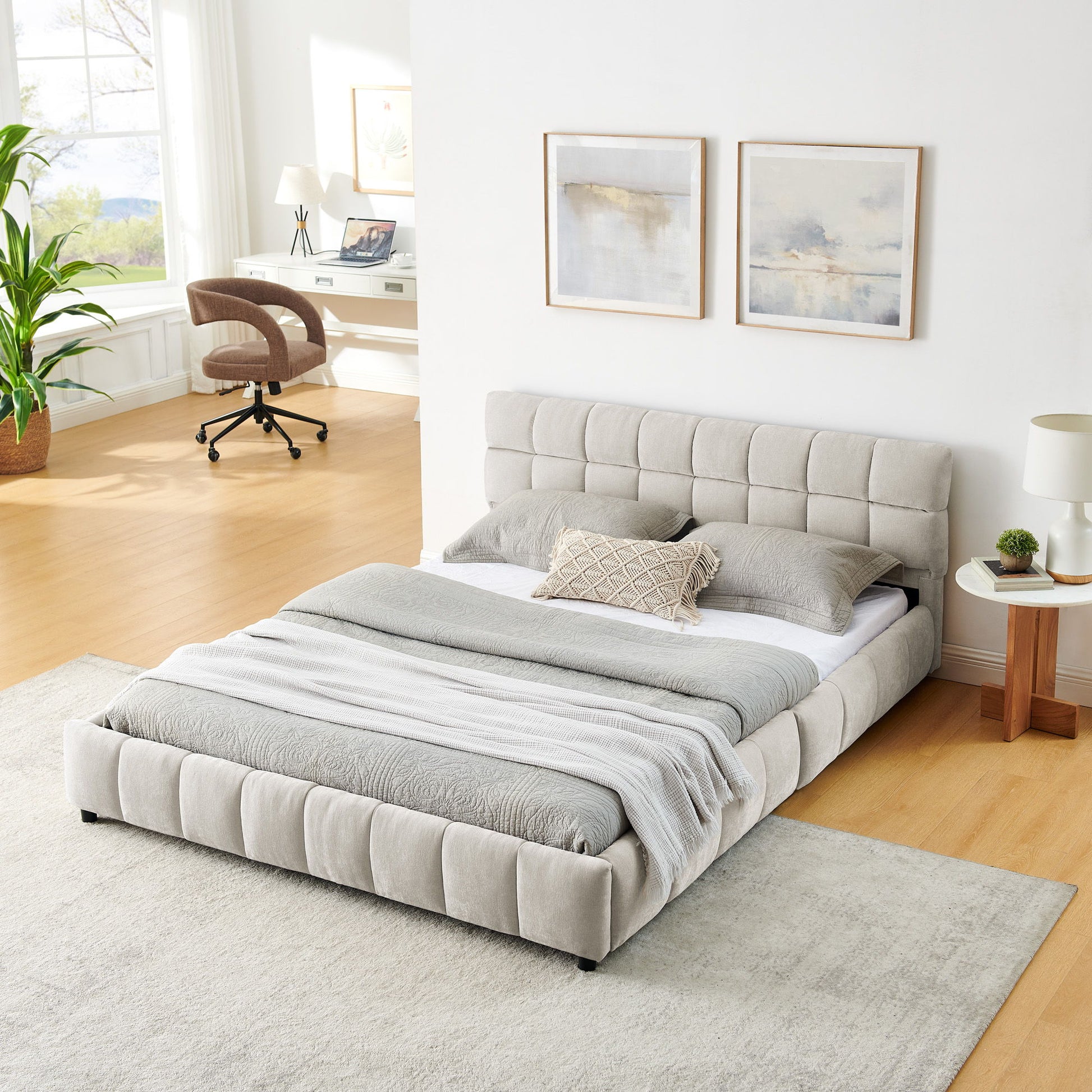 Modern Platform Bed Frame With Thick Fabric - The Sleep Loft - Online Mattress Showroom NYC