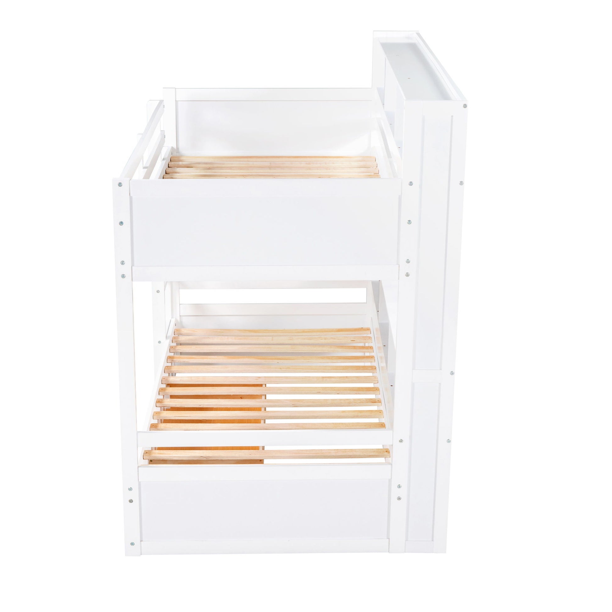 Twin Size Bunk Bed With Built-In Shelves Beside Both Upper And Down Bed And Storage Drawer - The Sleep Loft - Online Mattress Showroom NYC
