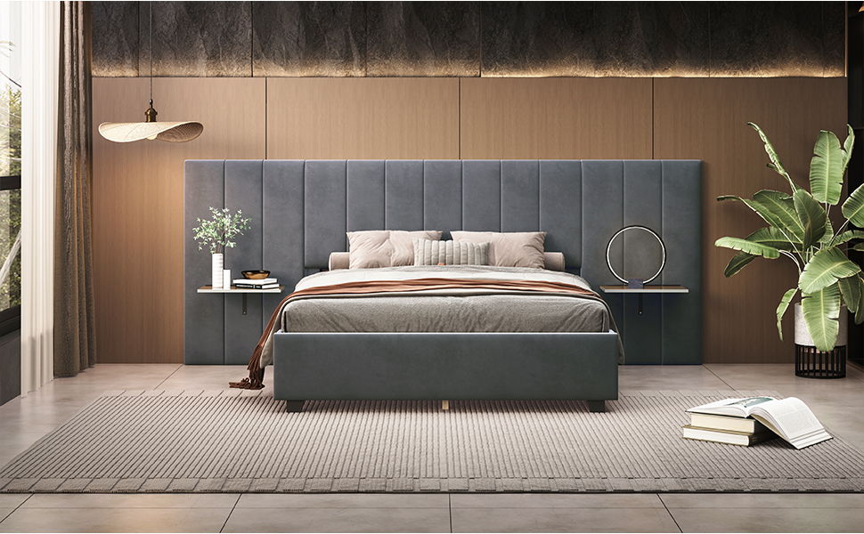 Upholstered Platform Bed With Big Headboard - The Sleep Loft - Online Mattress Showroom NYC