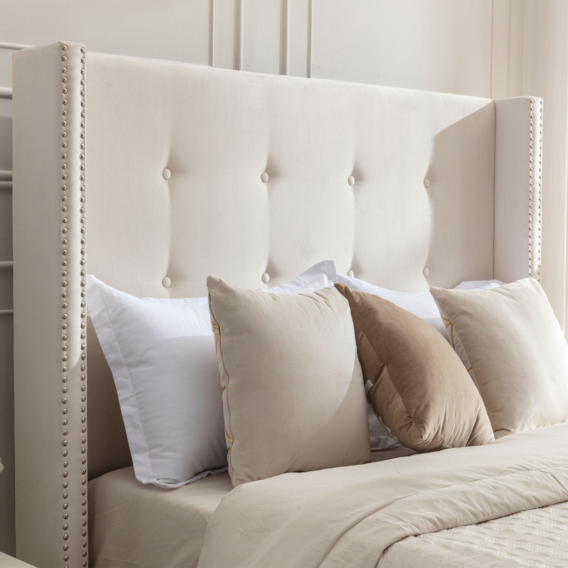 Peyton - Upholstered Bed With 54" High Headboard, Traditional Hand Buttoned Tufting - The Sleep Loft - Online Mattress Showroom NYC