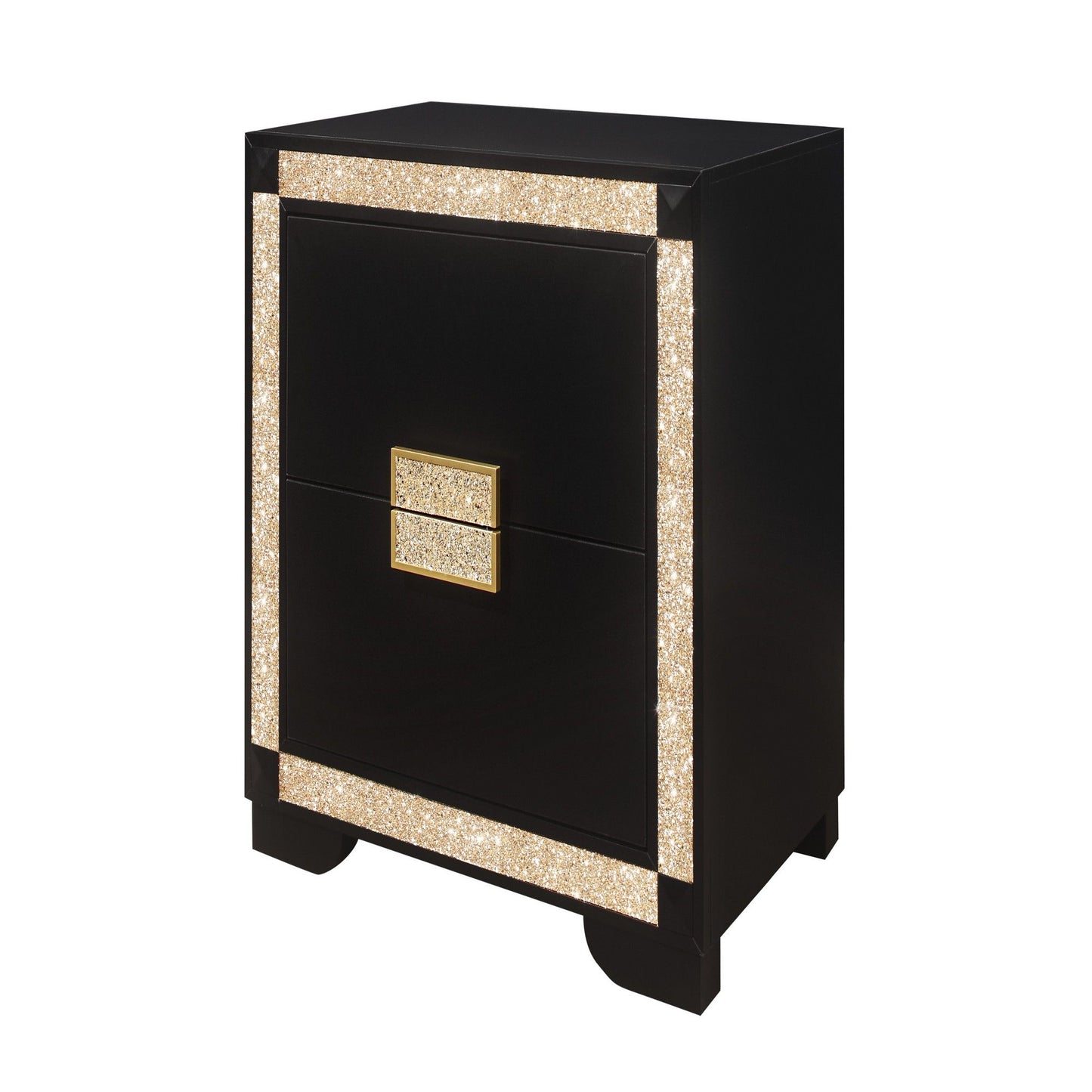 Lively - Nightstand With Glitter Detail And Thick Bar Handle Hardware - Black - The Sleep Loft - Online Mattress Showroom NYC