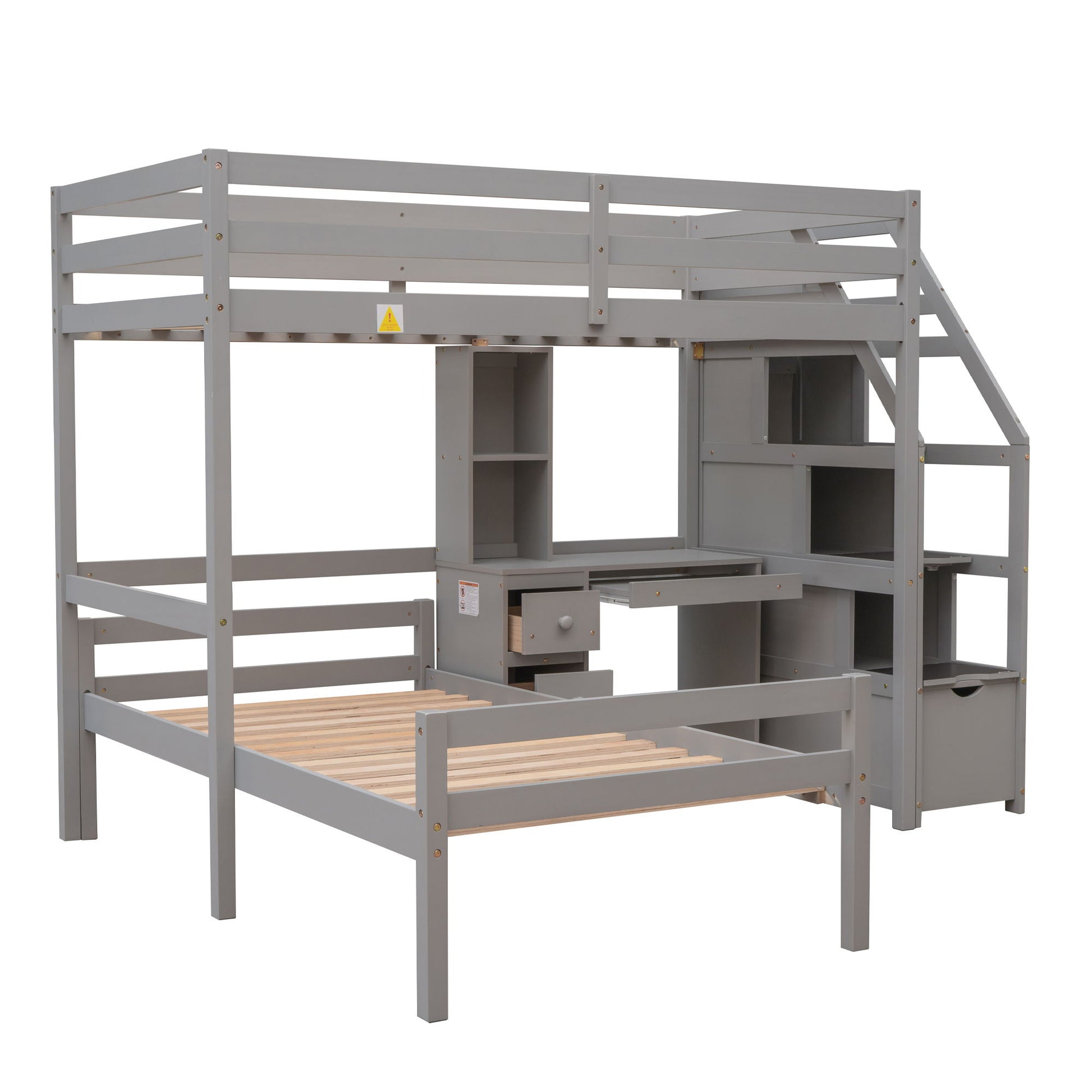 Loft Bed With Stand Alone Bed, Storage Staircase, Desk, Shelves, And Drawers - The Sleep Loft - Online Mattress Showroom NYC