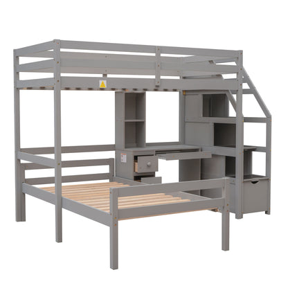 Loft Bed With Stand Alone Bed, Storage Staircase, Desk, Shelves, And Drawers - The Sleep Loft - Online Mattress Showroom NYC