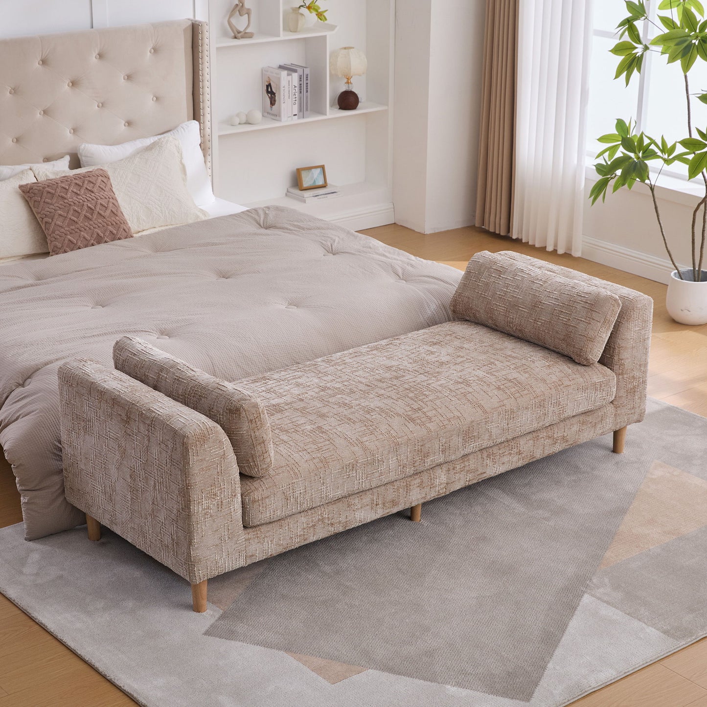 Modern Upholstered End Of Bed Bench With Armrests - The Sleep Loft - Online Mattress Showroom NYC