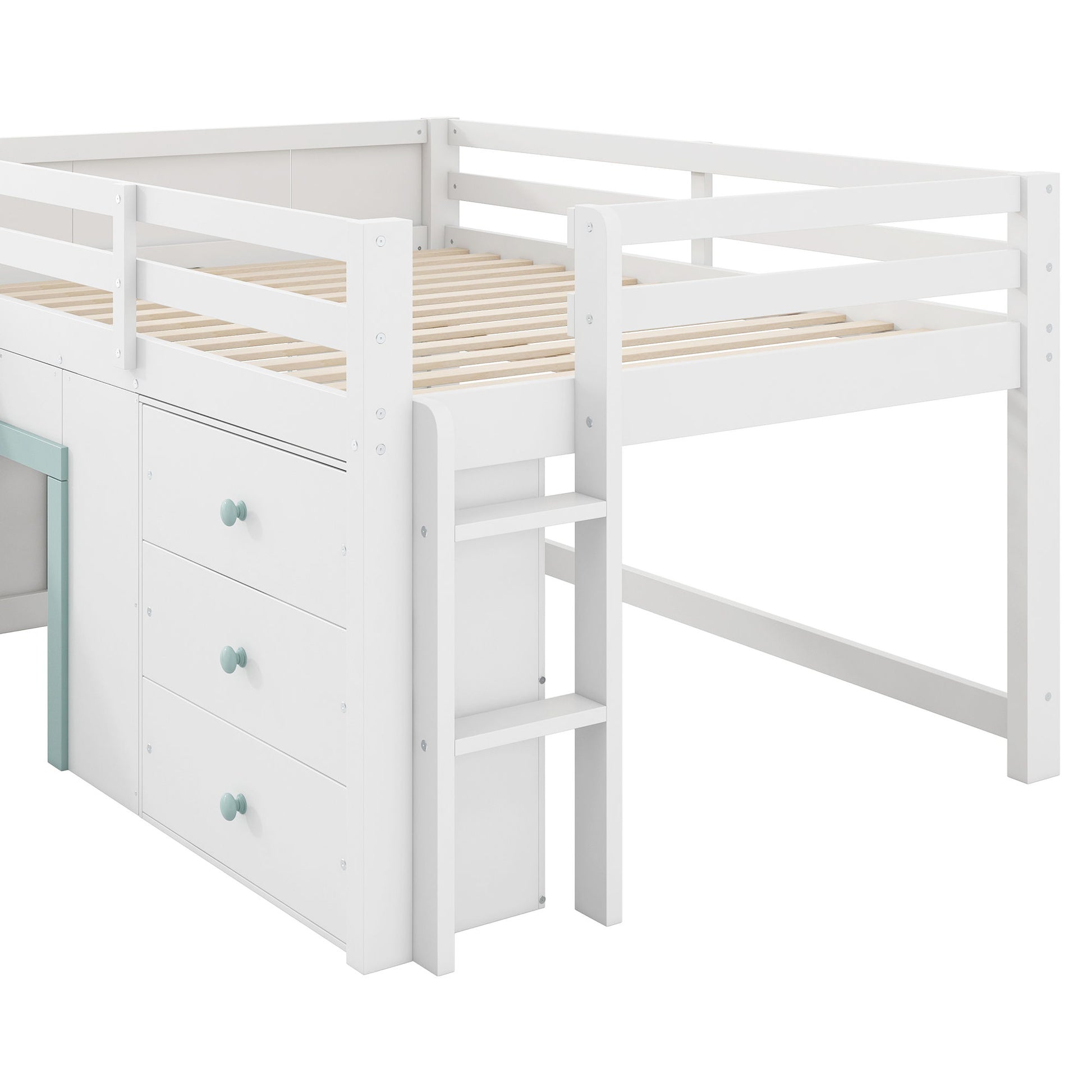 Modern Low Loft Bed With Slide, 3 Storage Drawers, And 2 Doors - The Sleep Loft - Online Mattress Showroom NYC