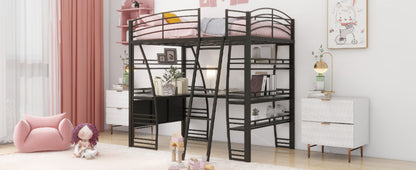 Loft Bed With 4 Layers Of Shelves And L-Shaped Desk, Stylish Metal Frame Bed With A Set Of Sockets, USB Ports And And Wireless Charging - The Sleep Loft - Online Mattress Showroom NYC