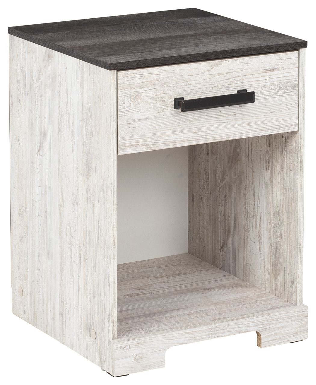 Shawburn - One Drawer Night Stand - Whitewash / Charcoal Gray - The Sleep Loft - Online Mattress Showroom NYC