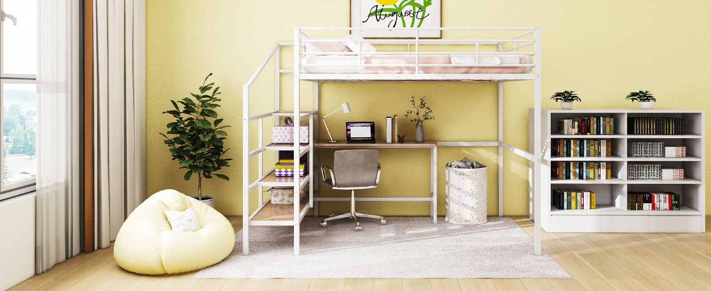 Loft Bed With Desk And Lateral Storage Ladder - The Sleep Loft - Online Mattress Showroom NYC