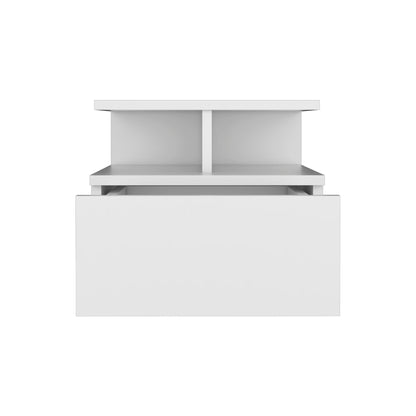 Floating Nightstand Wall Mounted With Single Drawer And 2 Tier Shelf - White - The Sleep Loft - Online Mattress Showroom NYC