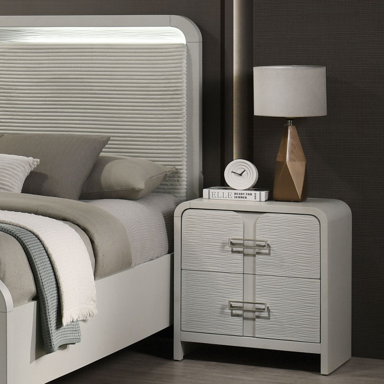 Aria - 2 Drawer Nightstand - Beige - The Sleep Loft - Online Mattress Showroom NYC