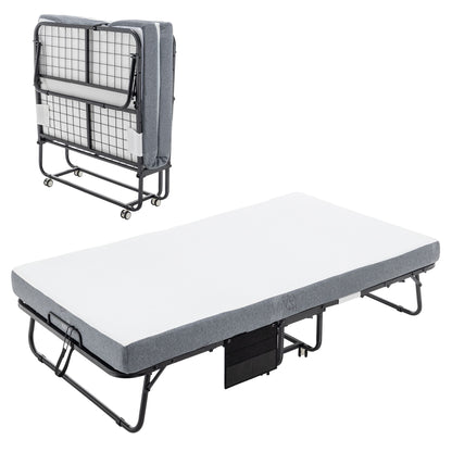 Foldable Metal Frame Bed For Guest With Memory Foam Mattress On Wheels, Saving Space Rollaway Bed - The Sleep Loft - Online Mattress Showroom NYC