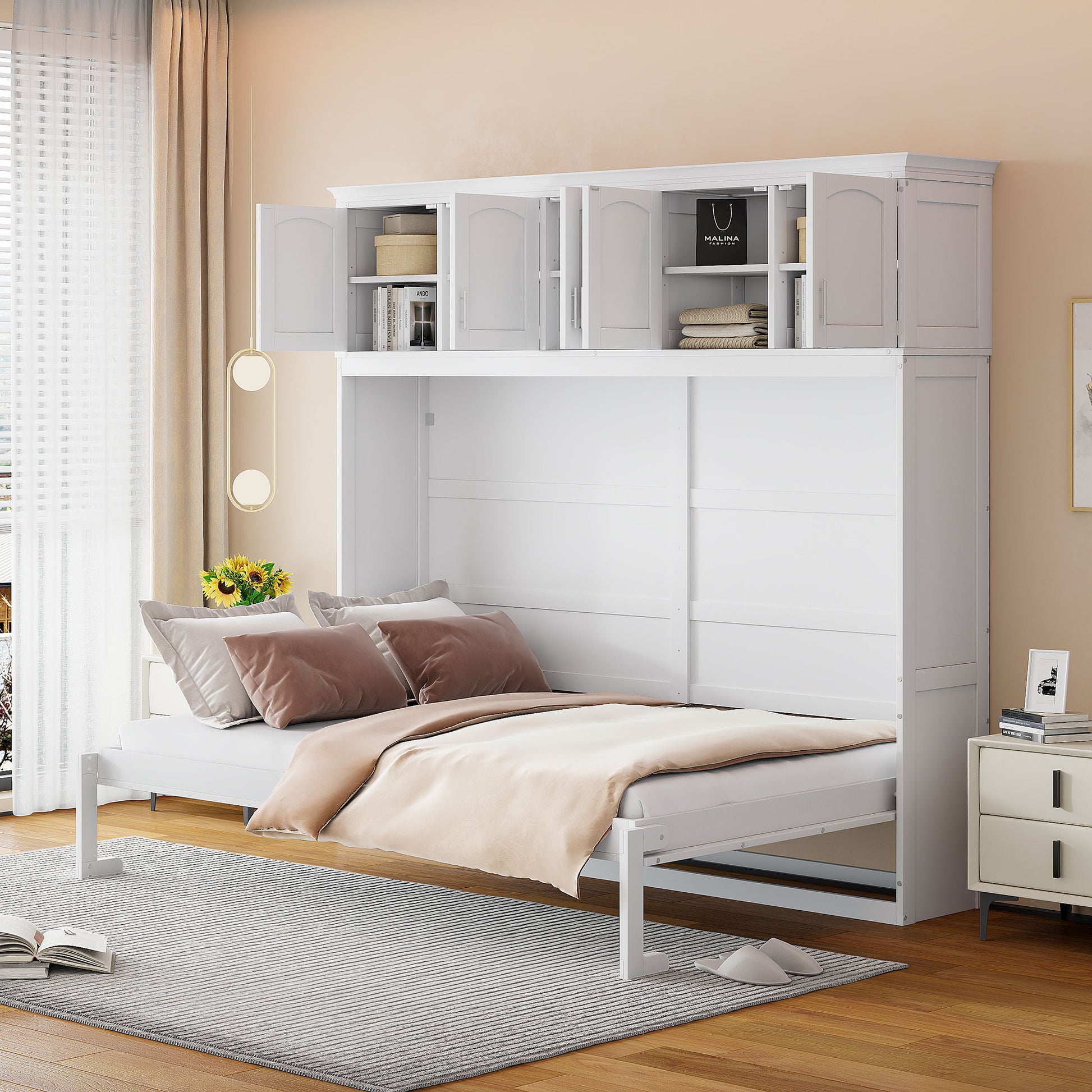 Murphy Modern Bed With Top Cabinets For Space Saving And Comfort - The Sleep Loft - Online Mattress Showroom NYC
