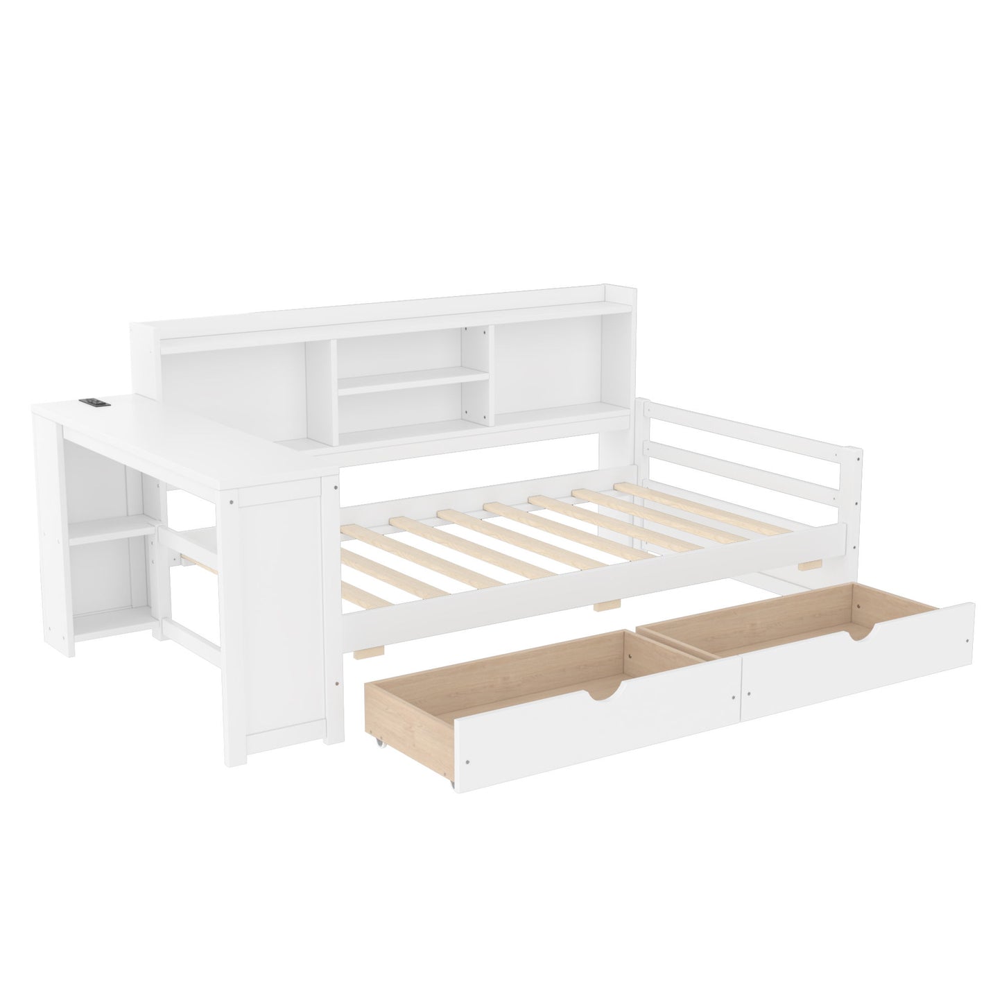 Corner Daybed With Storage Drawers, Desk, Charging Port & Bookcase - The Sleep Loft - Online Mattress Showroom NYC