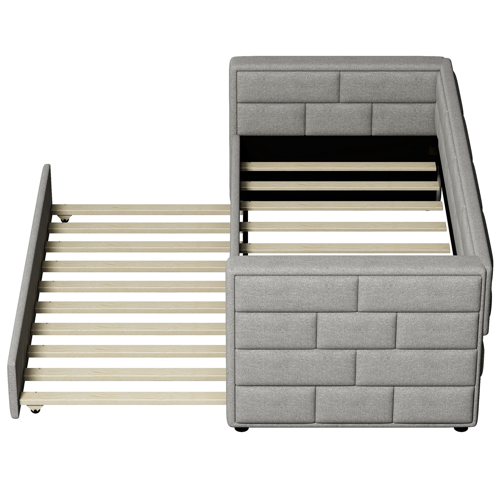 Upholstered Twin Size Daybed With Trundle, Padded Back And Sides - Gray - The Sleep Loft - Online Mattress Showroom NYC