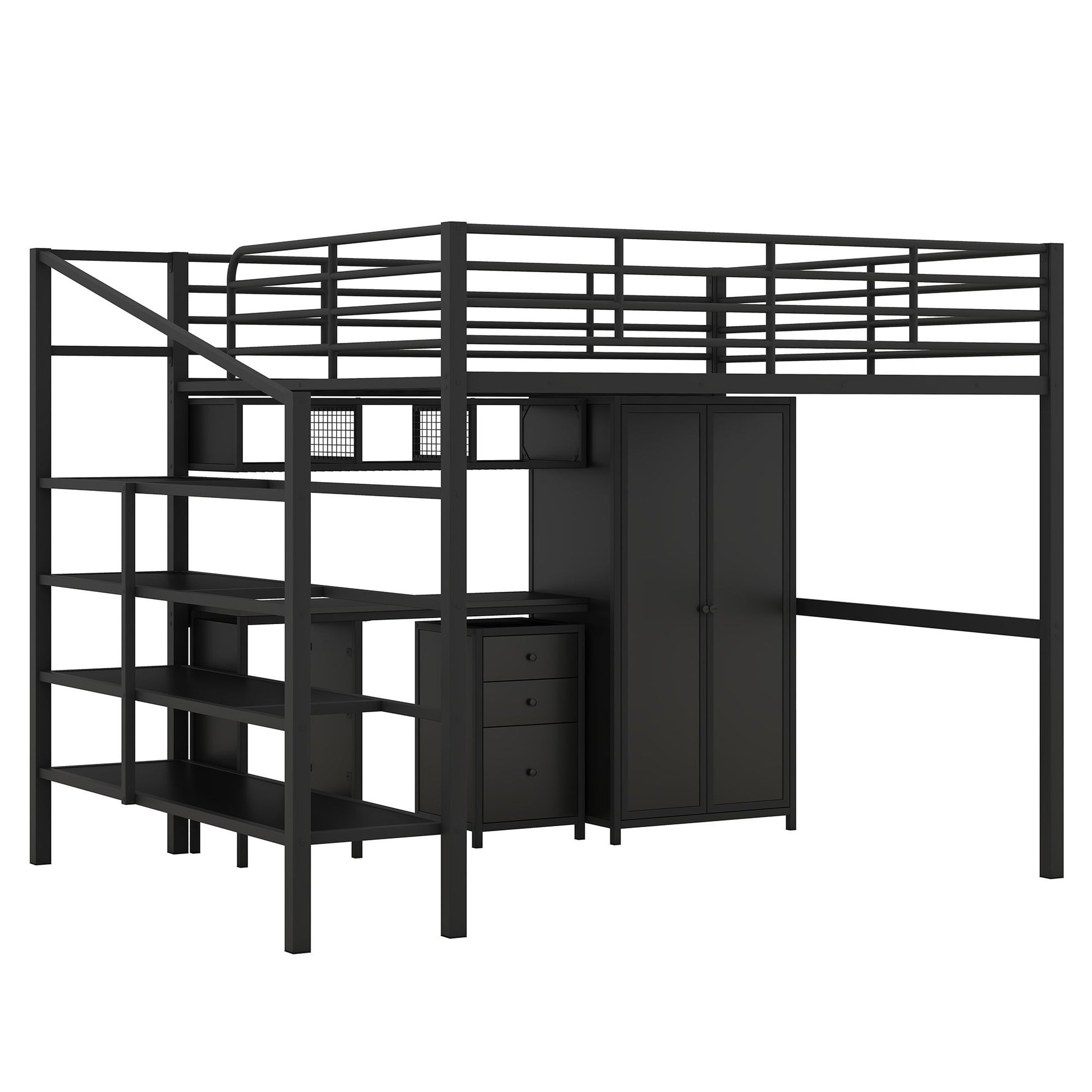 Full Size Loft Bed With Desk Set And Wardrobe - Black - The Sleep Loft - Online Mattress Showroom NYC