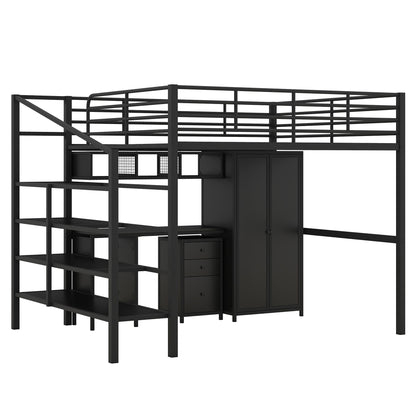 Full Size Loft Bed With Desk Set And Wardrobe - Black - The Sleep Loft - Online Mattress Showroom NYC