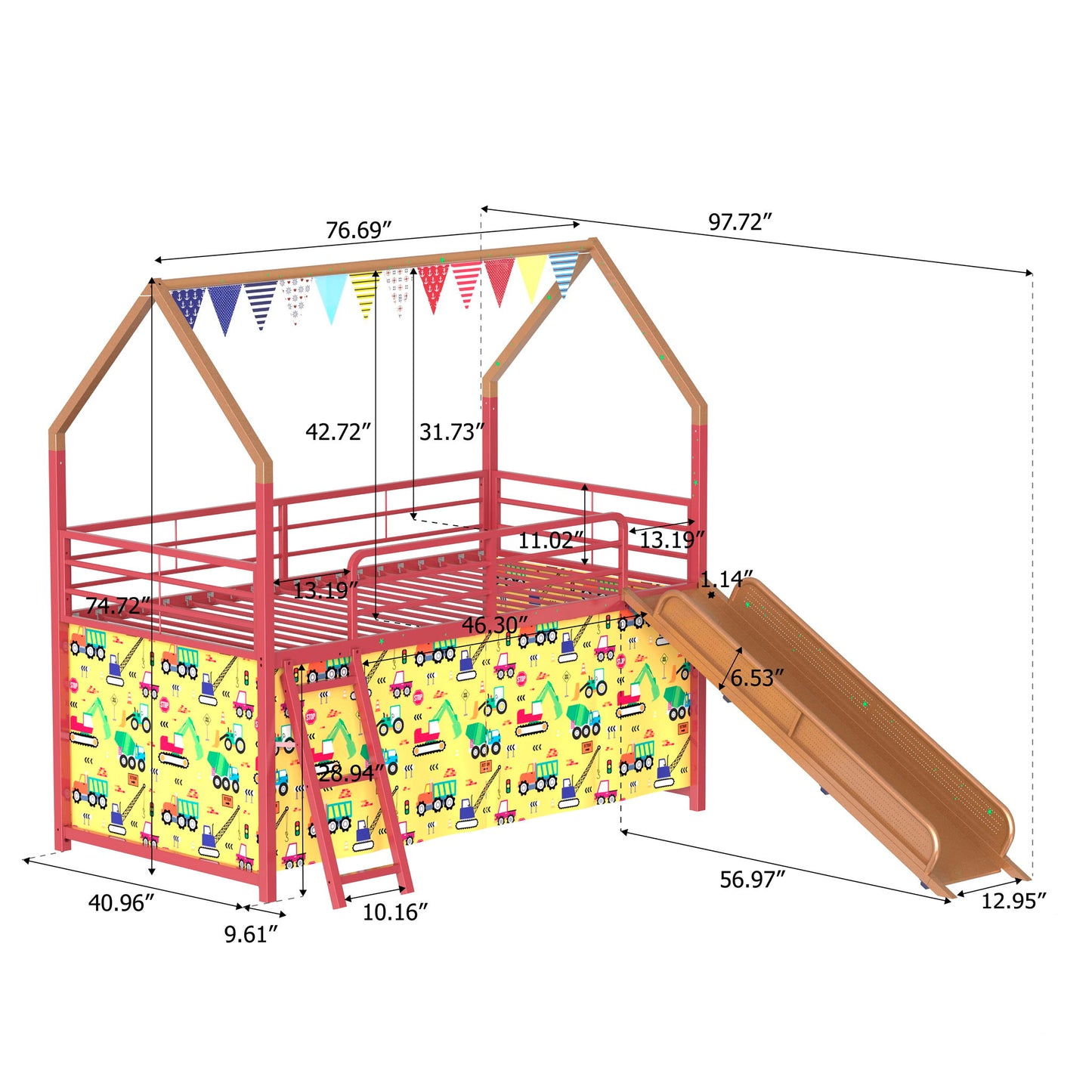 Jack - House Loft Bed With Slide And Curtain Set - The Sleep Loft - Online Mattress Showroom NYC