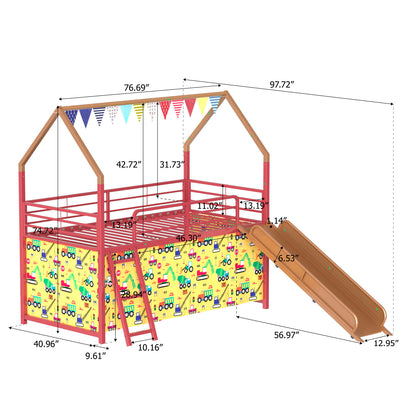 Jack - House Loft Bed With Slide And Curtain Set - The Sleep Loft - Online Mattress Showroom NYC