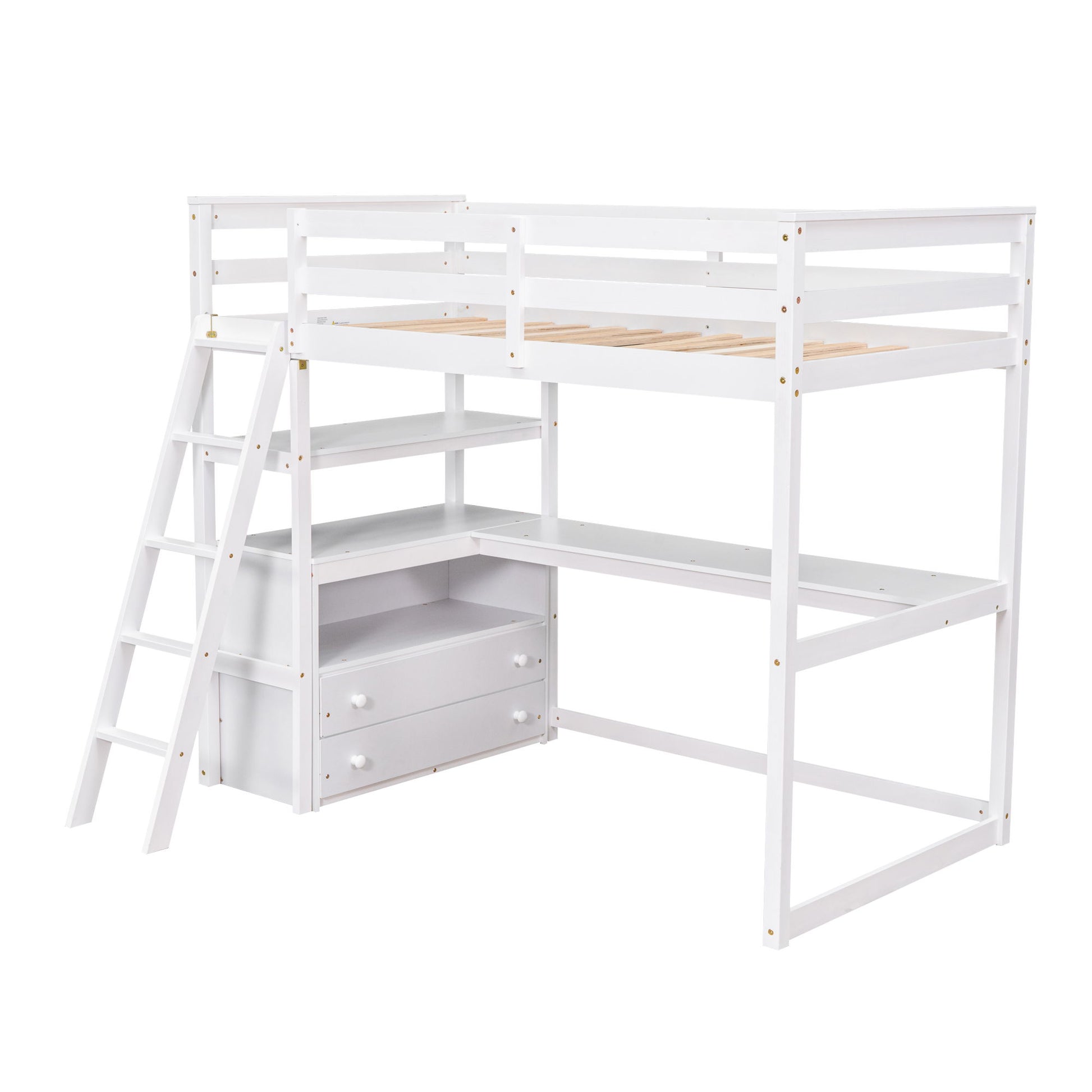 Modern Loft Bed With Built In Desk, Shelves, And 2 Drawers - The Sleep Loft - Online Mattress Showroom NYC