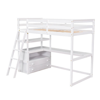 Modern Loft Bed With Built In Desk, Shelves, And 2 Drawers - The Sleep Loft - Online Mattress Showroom NYC
