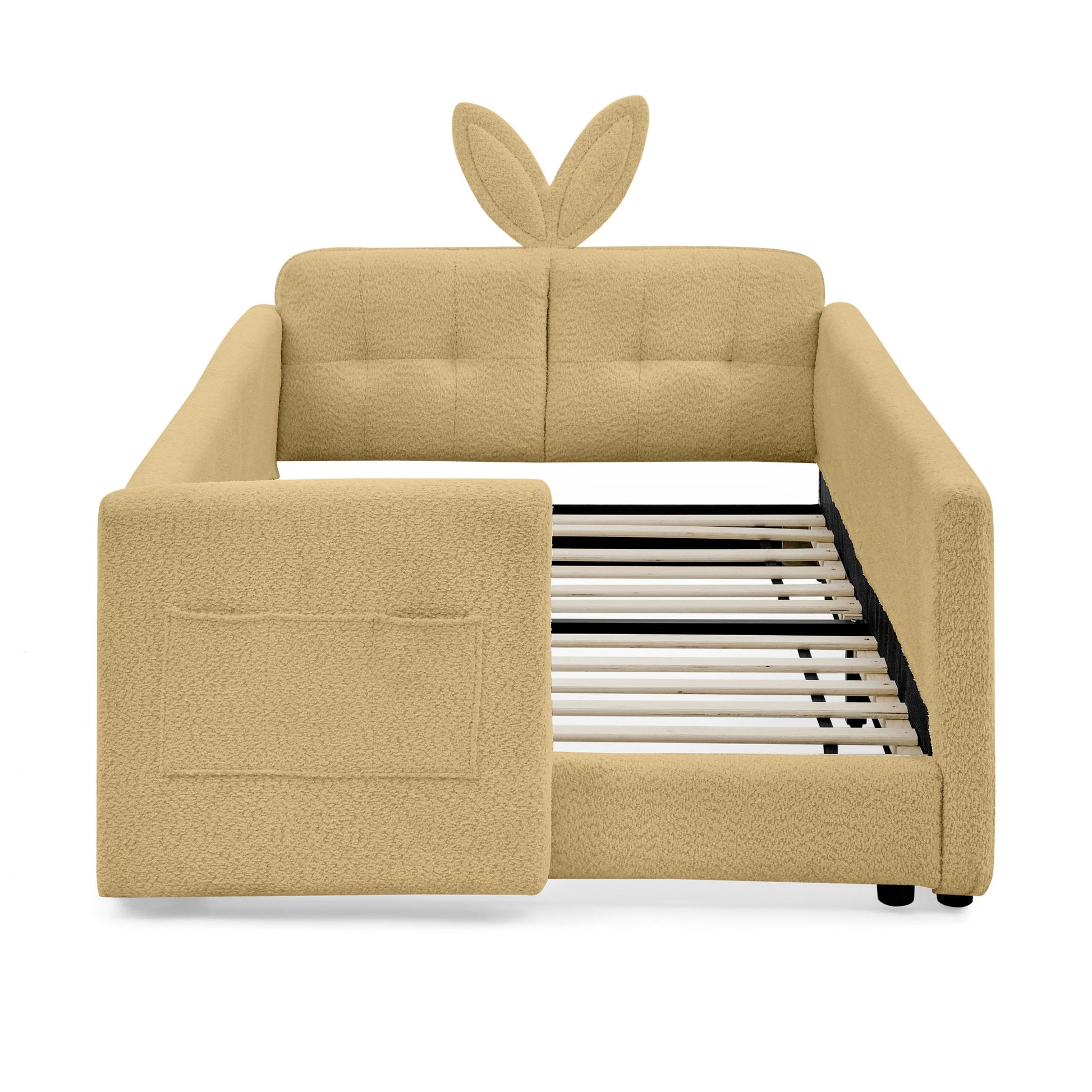 Cute Rabbit Ear Upholstered Platform Bed Frame With Safety Rail - The Sleep Loft - Online Mattress Showroom NYC
