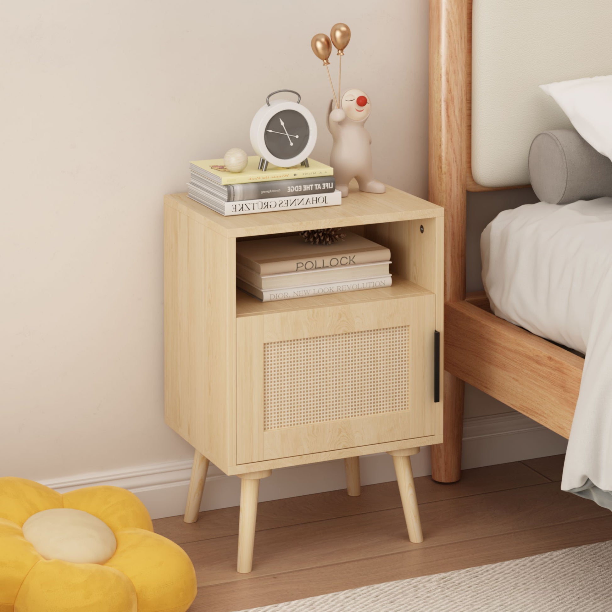 Nightstand, Side Table With Door And Open Shelf For Bedroom - Oak - The Sleep Loft - Online Mattress Showroom NYC