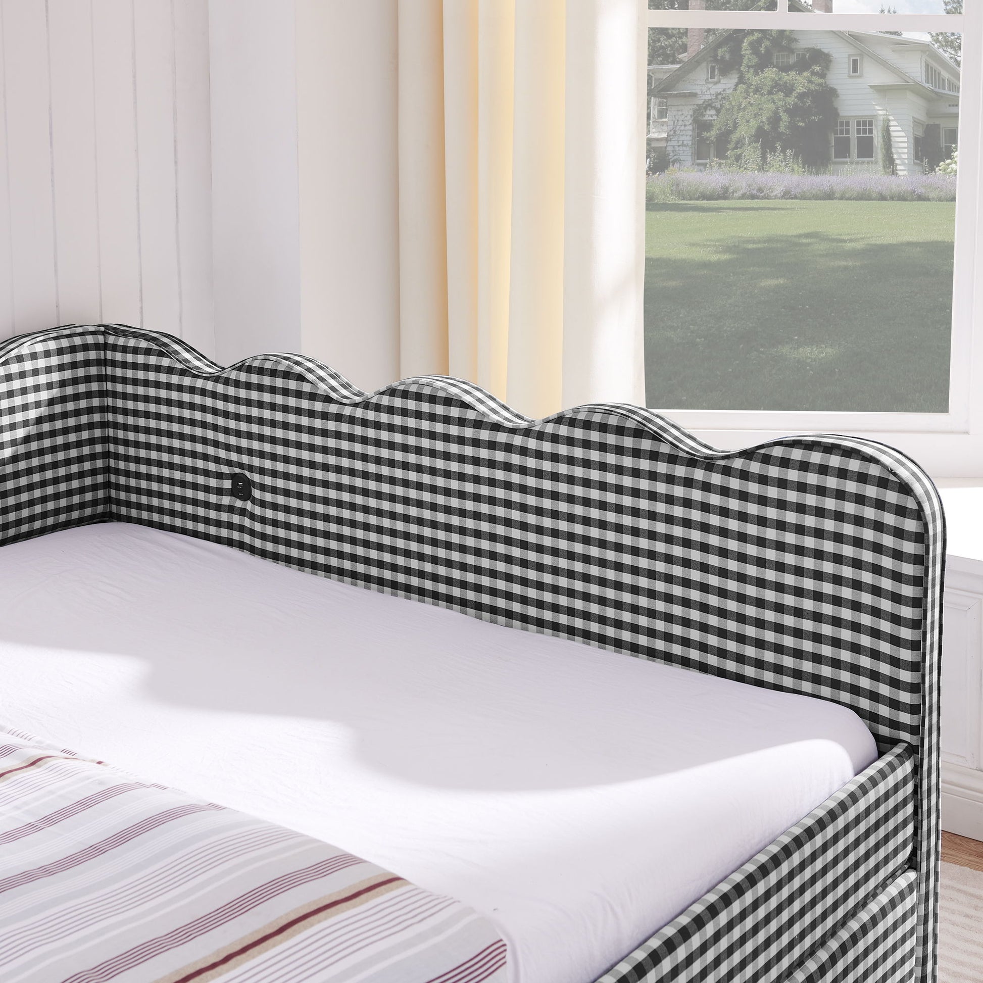 Gingham Daybed With USB Charging Port, Wave-Shaped Design - The Sleep Loft - Online Mattress Showroom NYC
