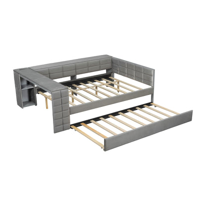 Upholstered Platform Bed With Storage Shelves, Desk, Charging Station And Trundle - The Sleep Loft - Online Mattress Showroom NYC