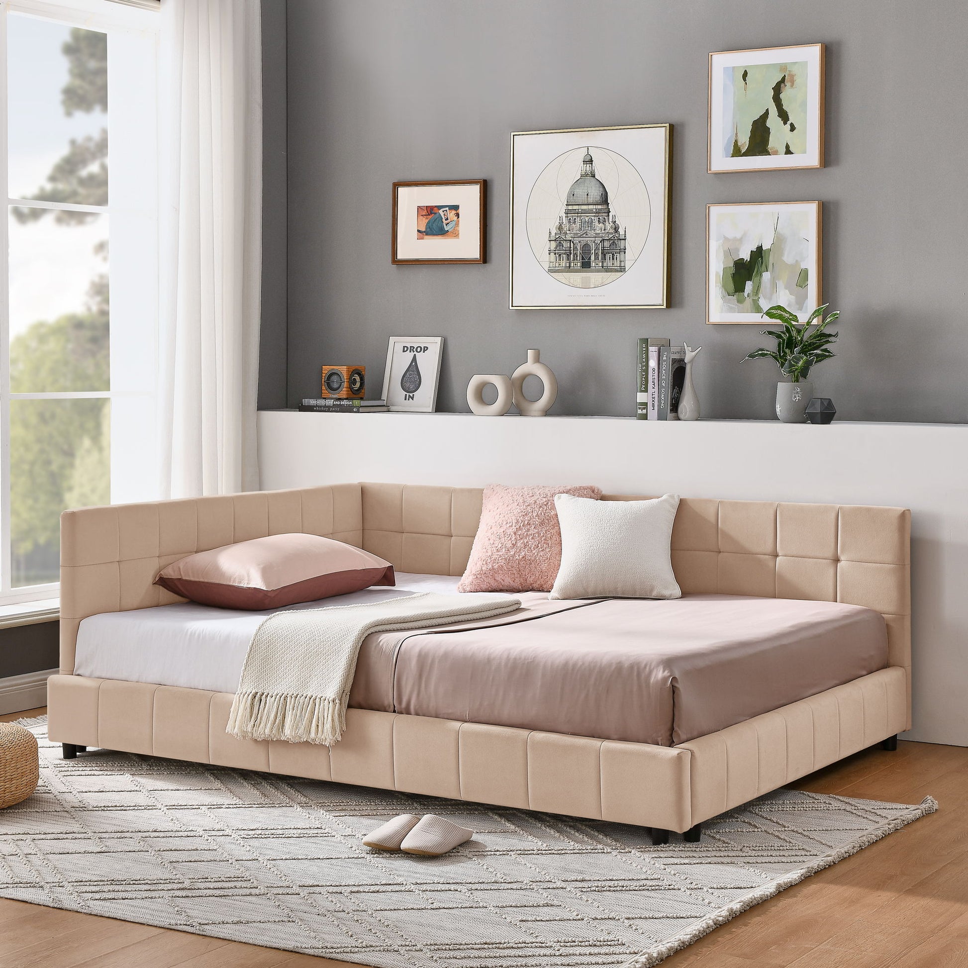 Mid-Century Storage Upholstered Tufted Bed Frame With Backrest And Armrests - The Sleep Loft - Online Mattress Showroom NYC