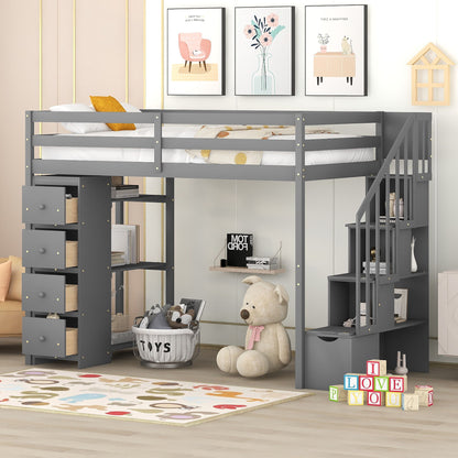 Loft Bed With Storage Drawers And Stairs With Shelves - The Sleep Loft - Online Mattress Showroom NYC