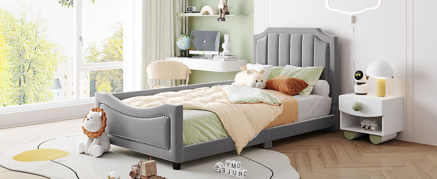 Upholstered Daybed With Classic Stripe Shaped Headboard - The Sleep Loft - Online Mattress Showroom NYC