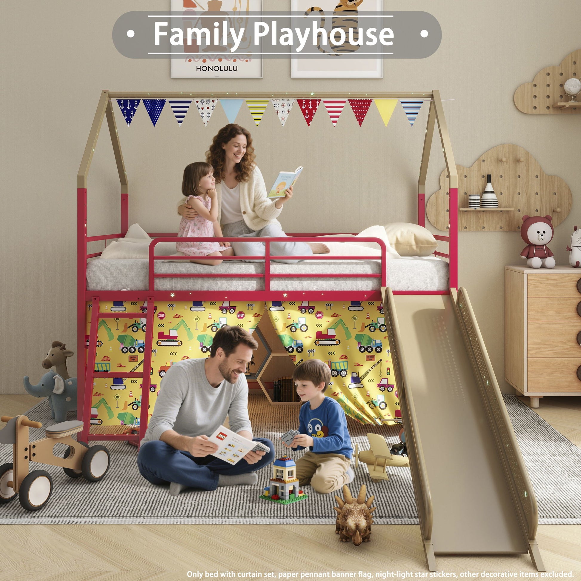 Jack - House Loft Bed With Slide And Curtain Set - The Sleep Loft - Online Mattress Showroom NYC