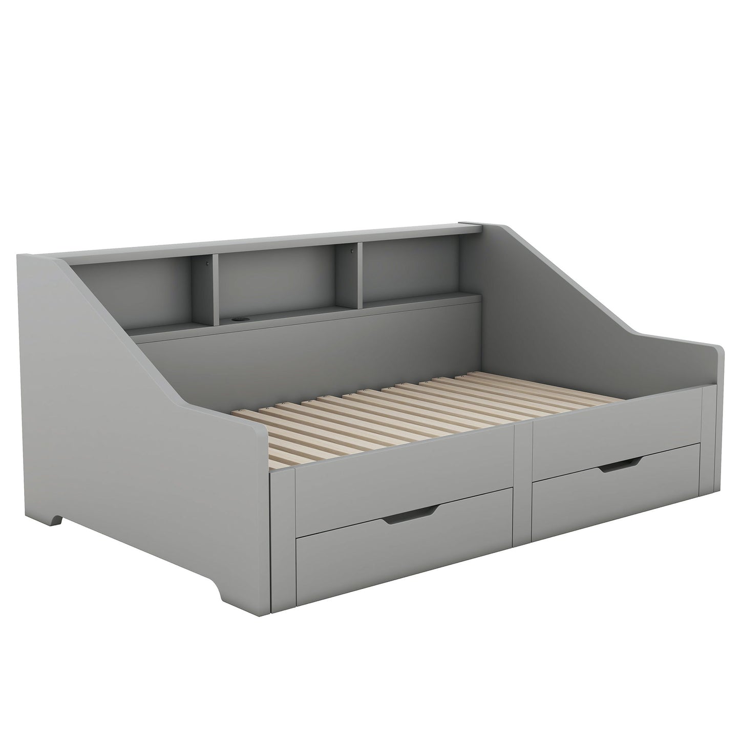 Daybed Frame With Storage Bookcases, 2 Drawers, Charging Station - The Sleep Loft - Online Mattress Showroom NYC
