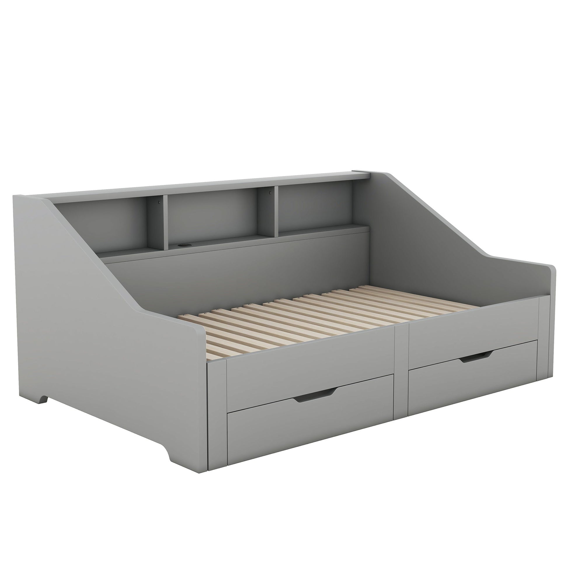 Daybed Frame With Storage Bookcases, 2 Drawers, Charging Station - The Sleep Loft - Online Mattress Showroom NYC