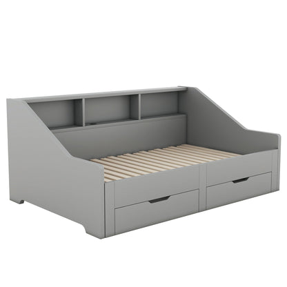 Daybed Frame With Storage Bookcases, 2 Drawers, Charging Station - The Sleep Loft - Online Mattress Showroom NYC