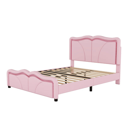 Upholstered Platform Bed & Curve Shaped And Height Adjustable Headboard, LED Light Strips - The Sleep Loft - Online Mattress Showroom NYC