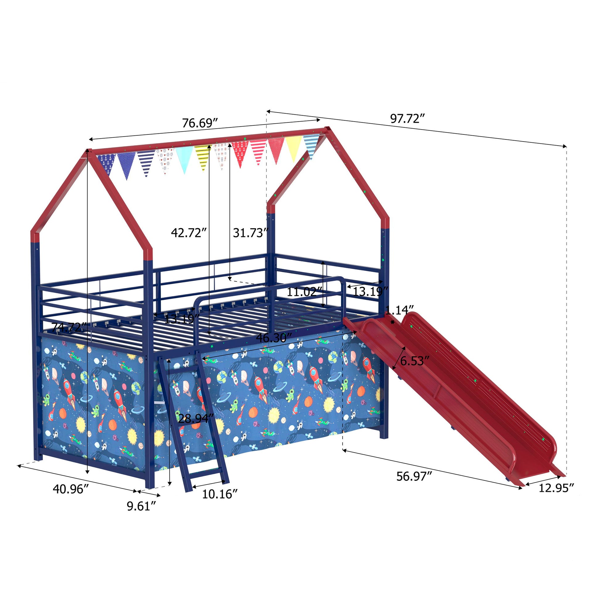 Jack - House Loft Bed With Slide And Curtain Set - The Sleep Loft - Online Mattress Showroom NYC