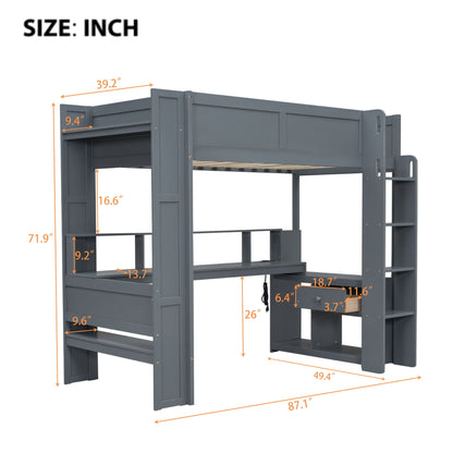 Gaming Loft Bed With Desk, Multi Storage Shelves, LED And Charging Station - The Sleep Loft - Online Mattress Showroom NYC