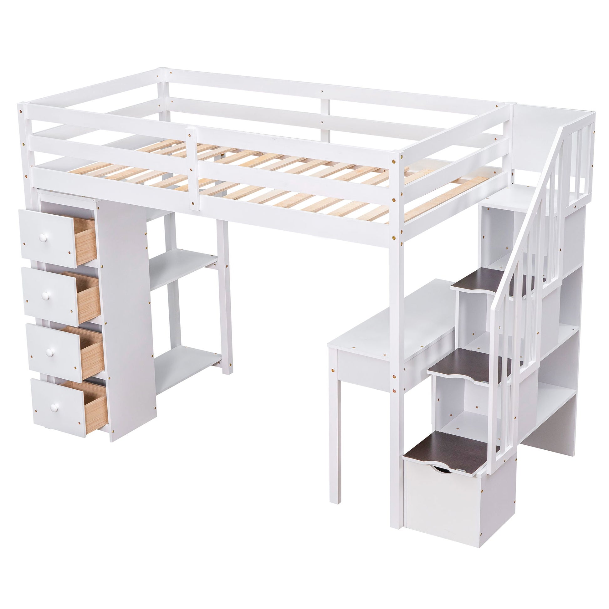 Loft Bed With Storage Drawers, Desk And Stairs With Shelves - The Sleep Loft - Online Mattress Showroom NYC