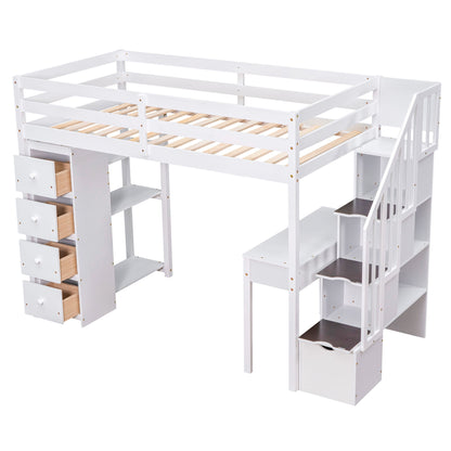 Loft Bed With Storage Drawers, Desk And Stairs With Shelves - The Sleep Loft - Online Mattress Showroom NYC