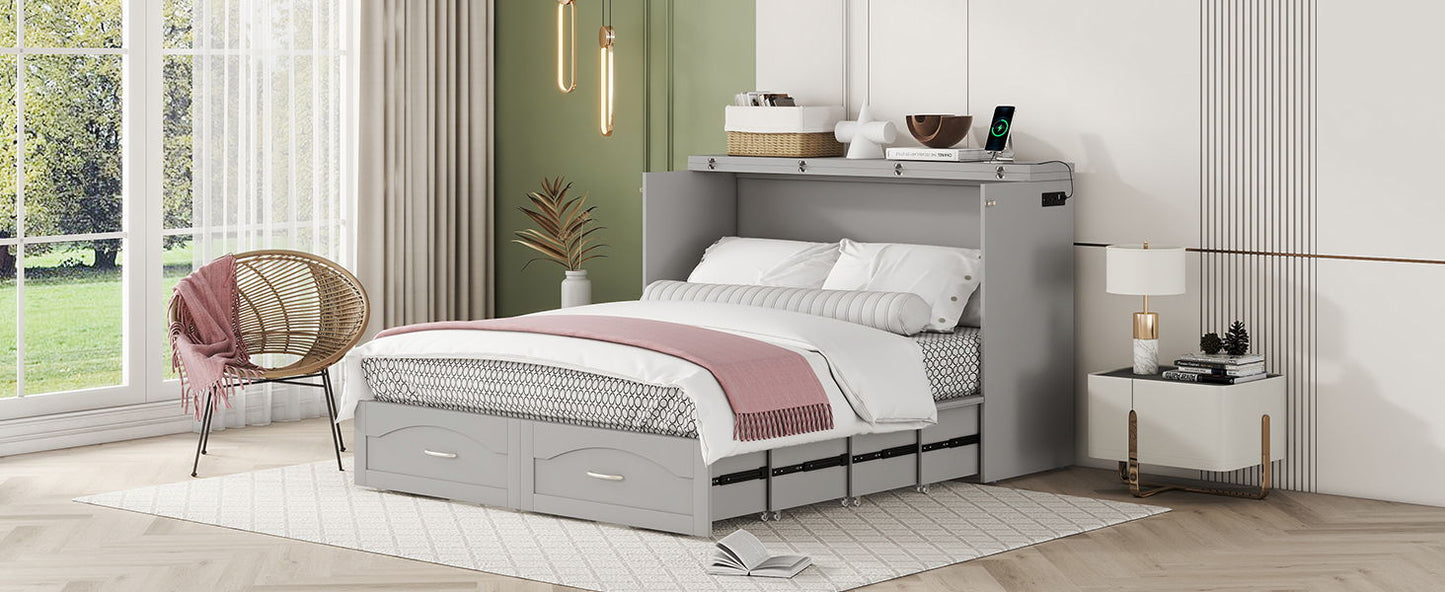 Murphy Wall Bed With Drawer And A Set Of Sockets & USB Ports, Pulley Structure Design - The Sleep Loft - Online Mattress Showroom NYC